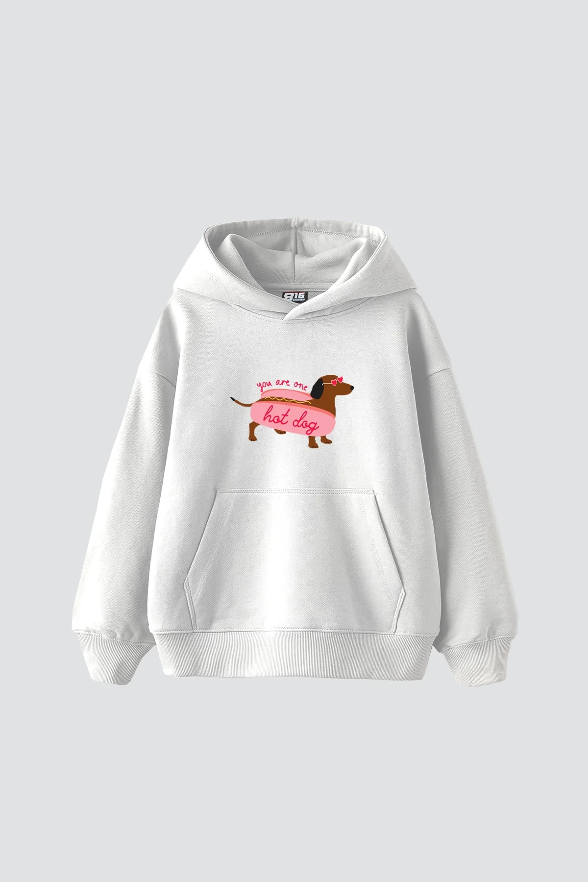 Hot Dog Baskılı Oversize Unisex Beyaz Hoodie