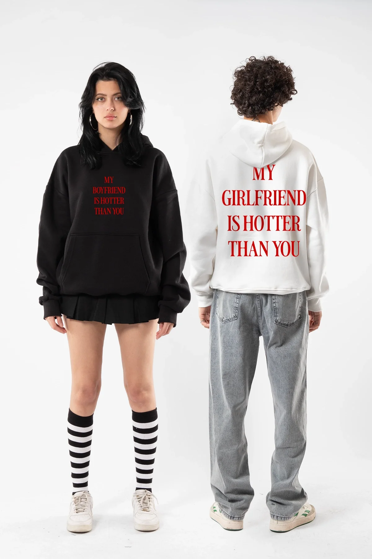 Hot Girlfriend Baskılı Oversize Unisex Beyaz Hoodie