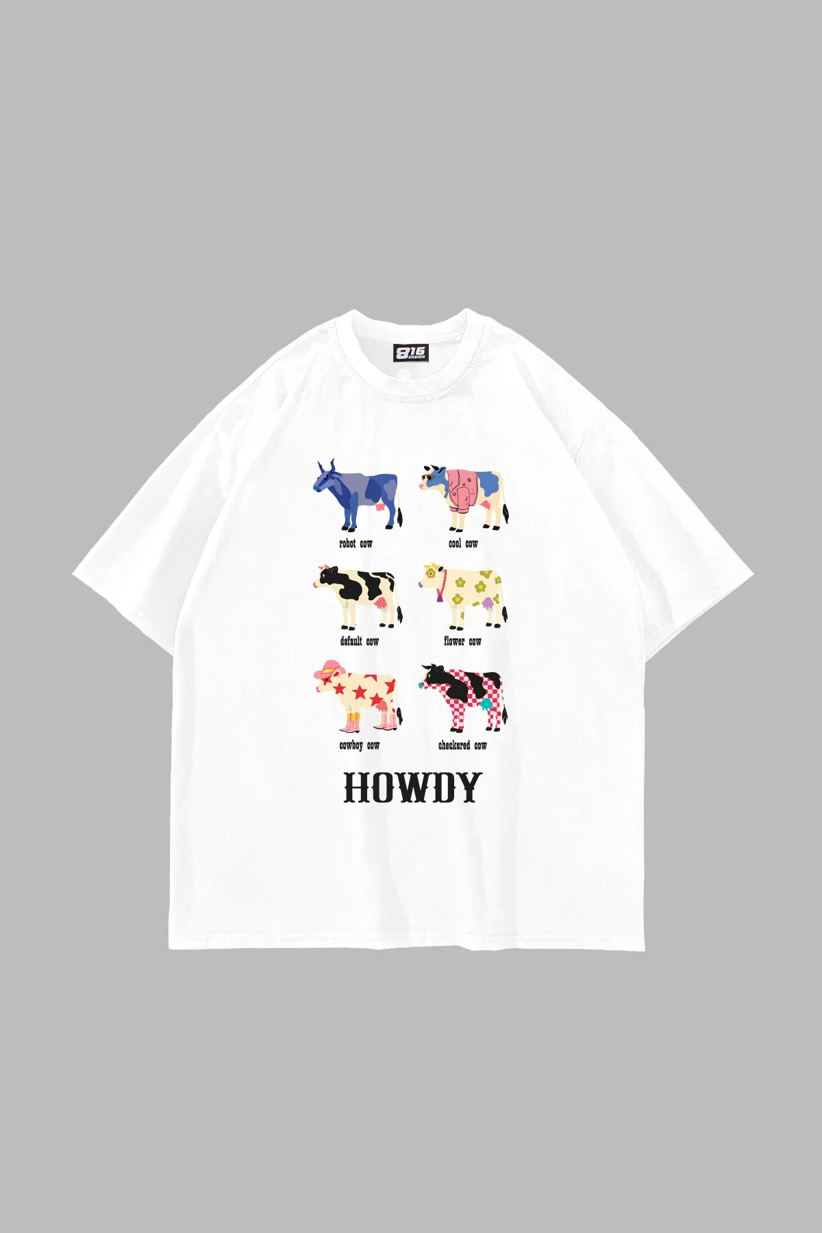 Howdy Cows Baskılı Oversize Unisex Beyaz Tshirt