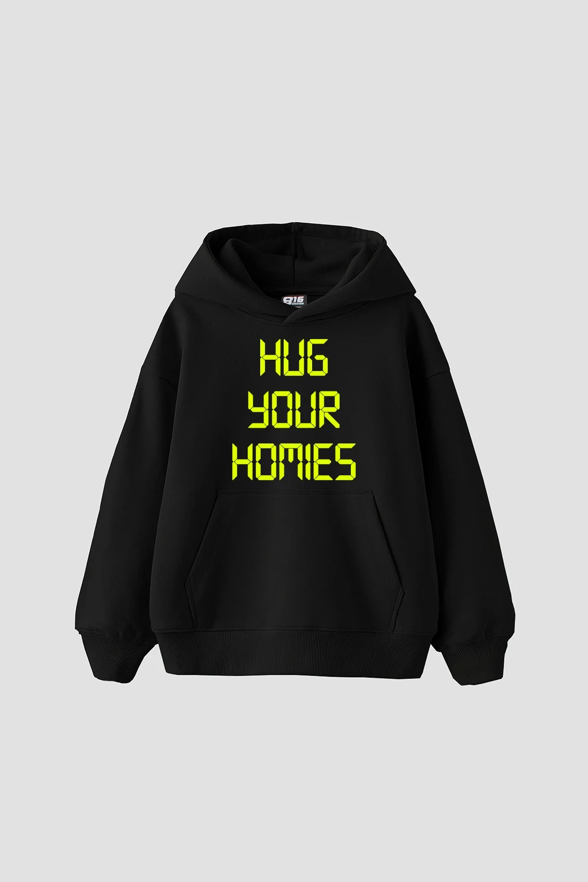 Hug Your Homies Baskılı Oversize Unisex Siyah Hoodie