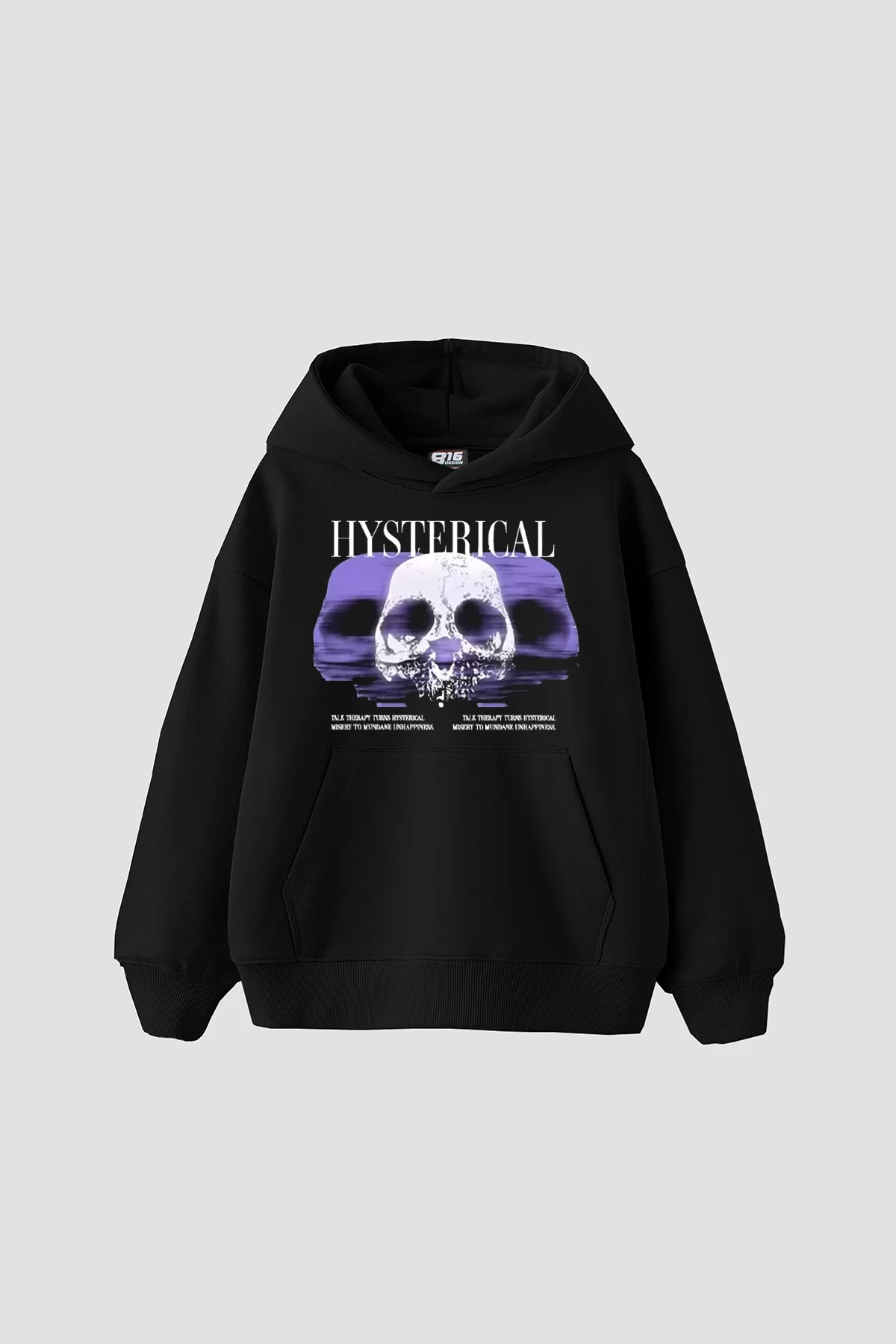 Hysterıcal Baskılı Oversize Unisex Siyah Hoodie