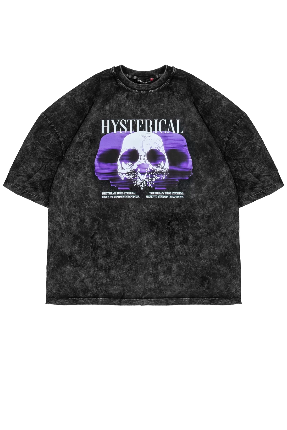 Yıkamalı Siyah Hysterıcal Baskılı Oversize Unisex Tshirt