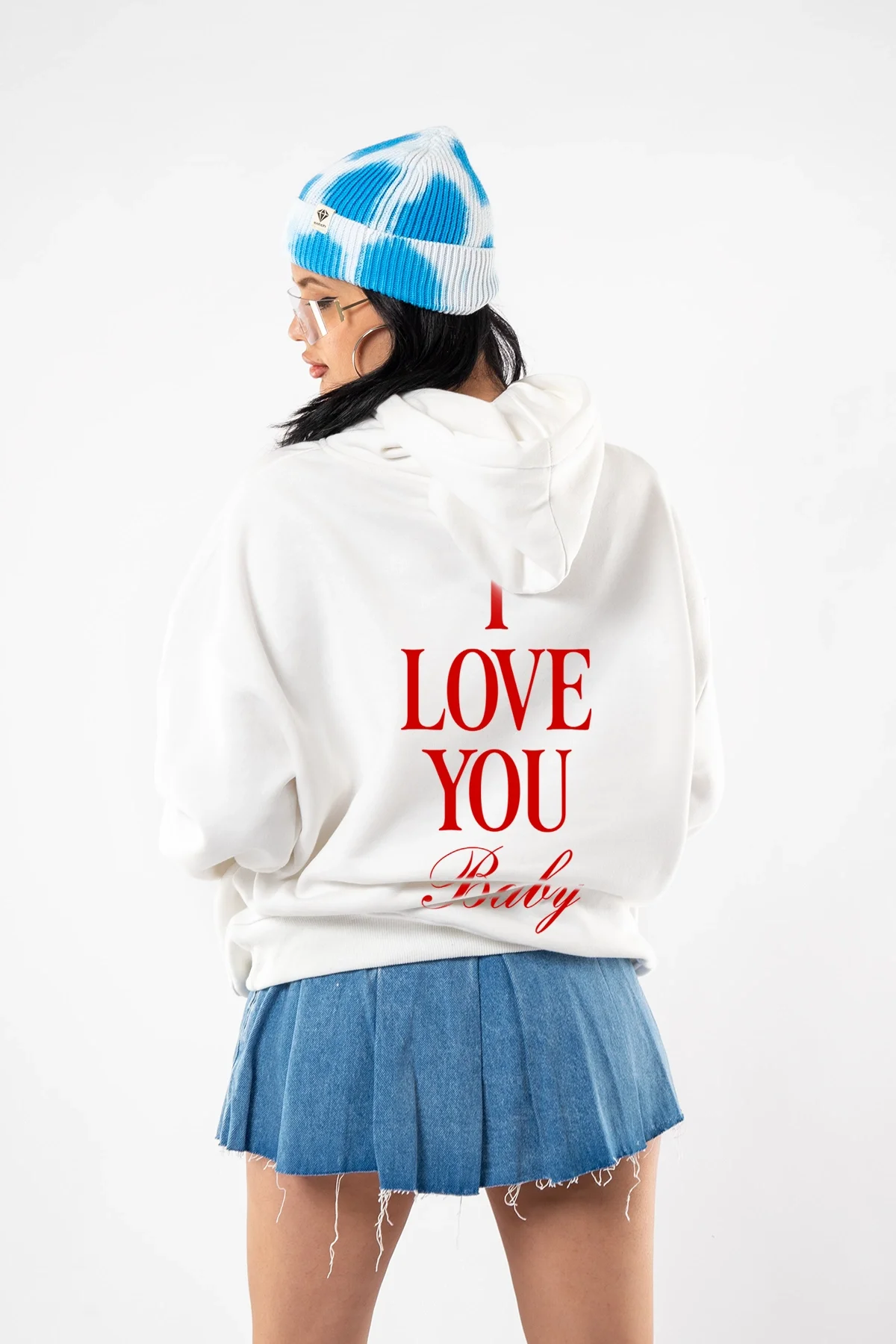 I Love You Baby Baskılı Oversize Unisex Beyaz Hoodie