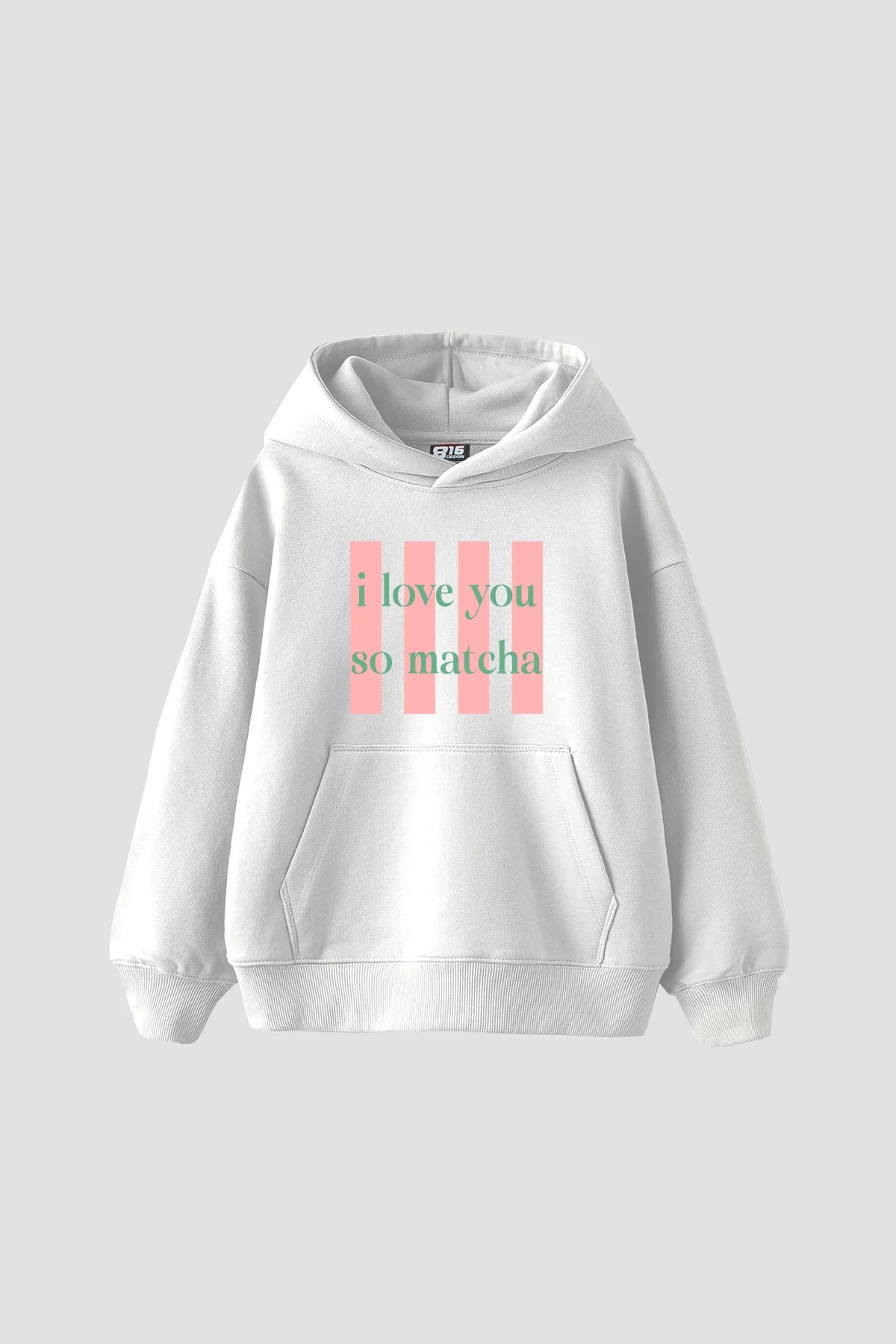 I Love You So Matcha Baskılı Oversize Unisex Beyaz Hoodie