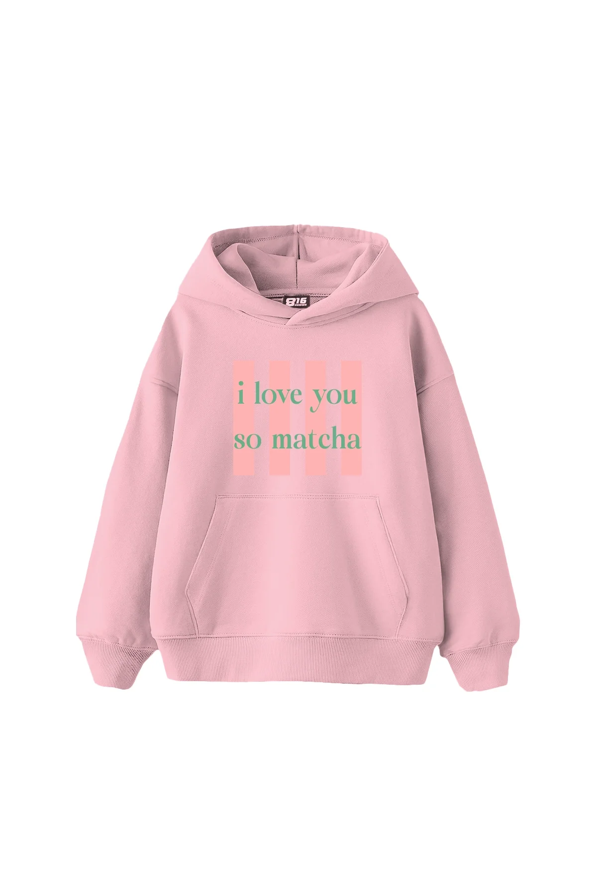 I Love You So Matcha Baskılı Oversize Unisex Pembe Hoodie
