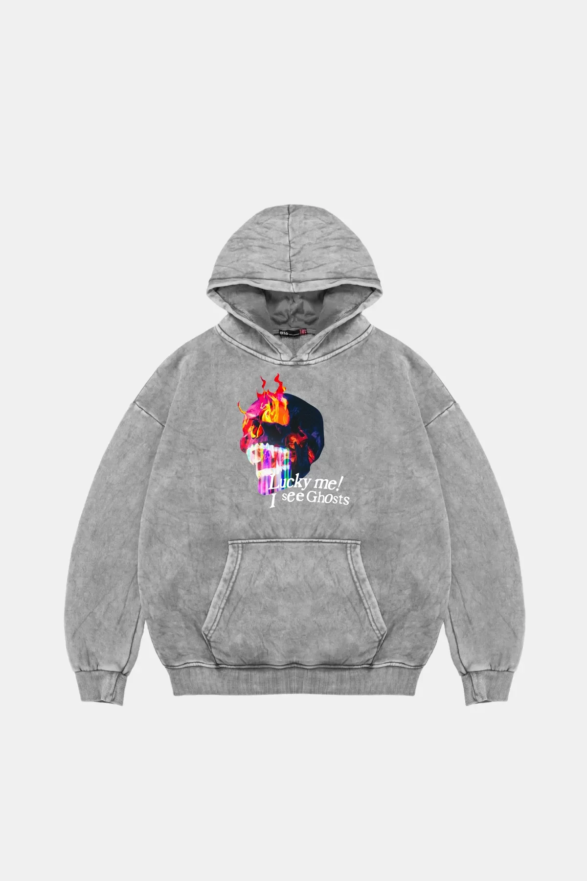 I See Ghost Baskılı Oversize Unisex Premium Yıkamalı Beyaz Hoodie