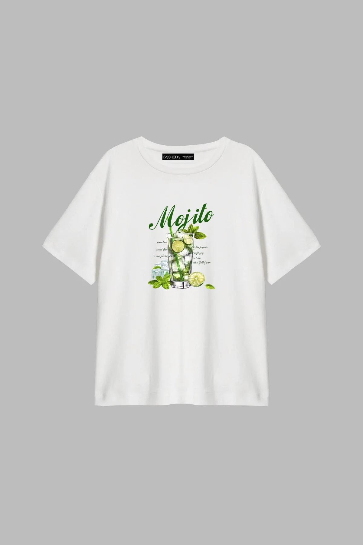 Iced Mojito Baskılı Relaxed Fit Beyaz Kadın Tshirt