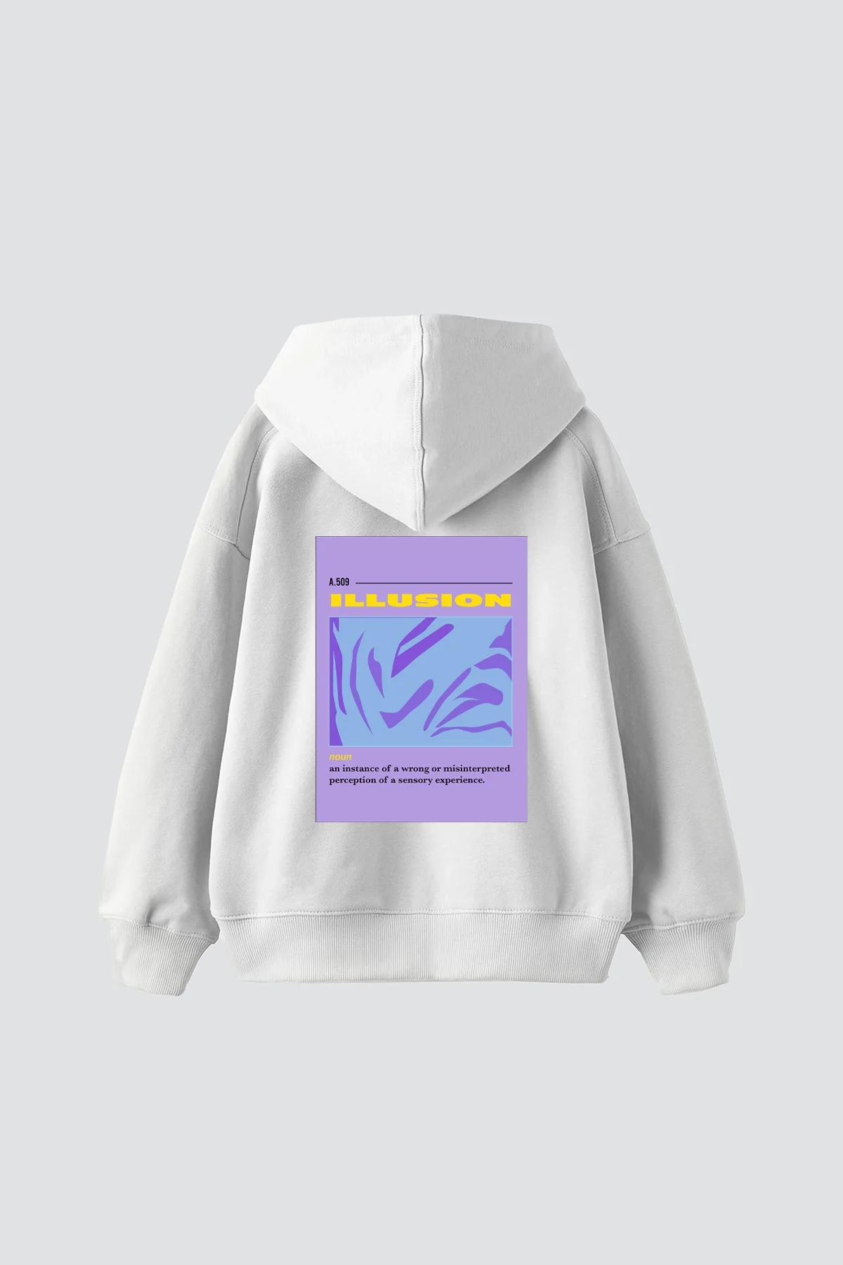 Illusion Baskılı Oversize Unisex Beyaz Hoodie