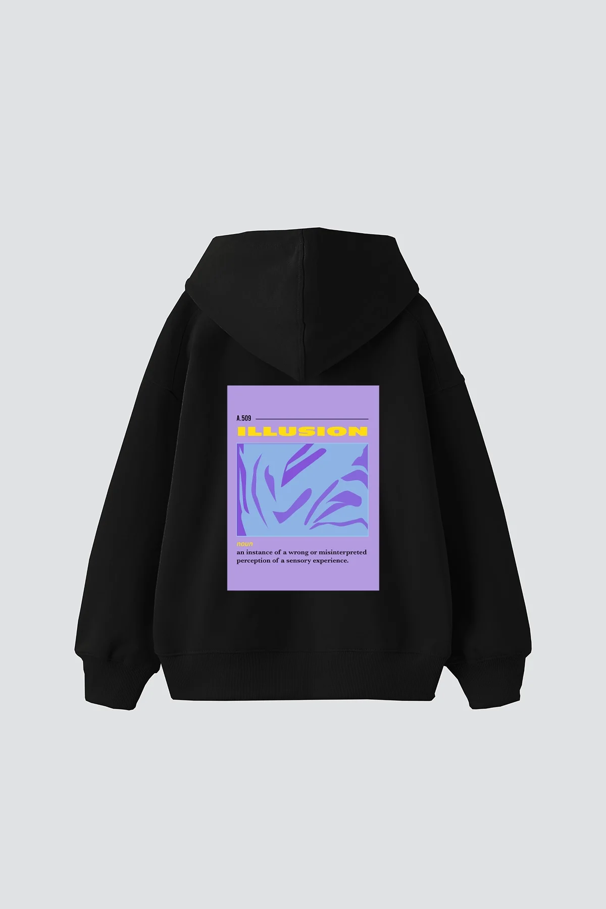 Illusion Baskılı Oversize Unisex Siyah Hoodie
