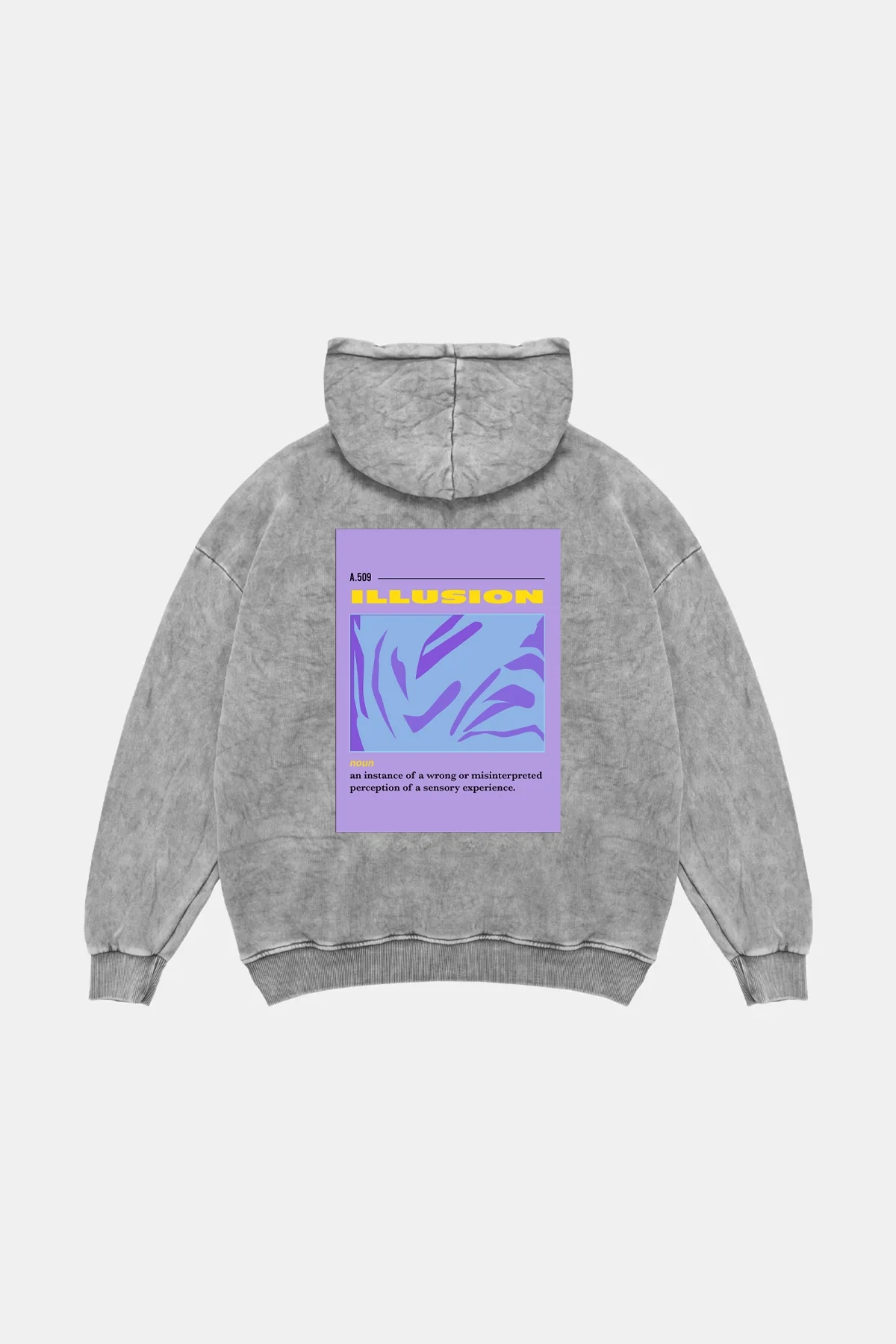 Illusion Baskılı Oversize Unisex Yıkamalı Beyaz Hoodie