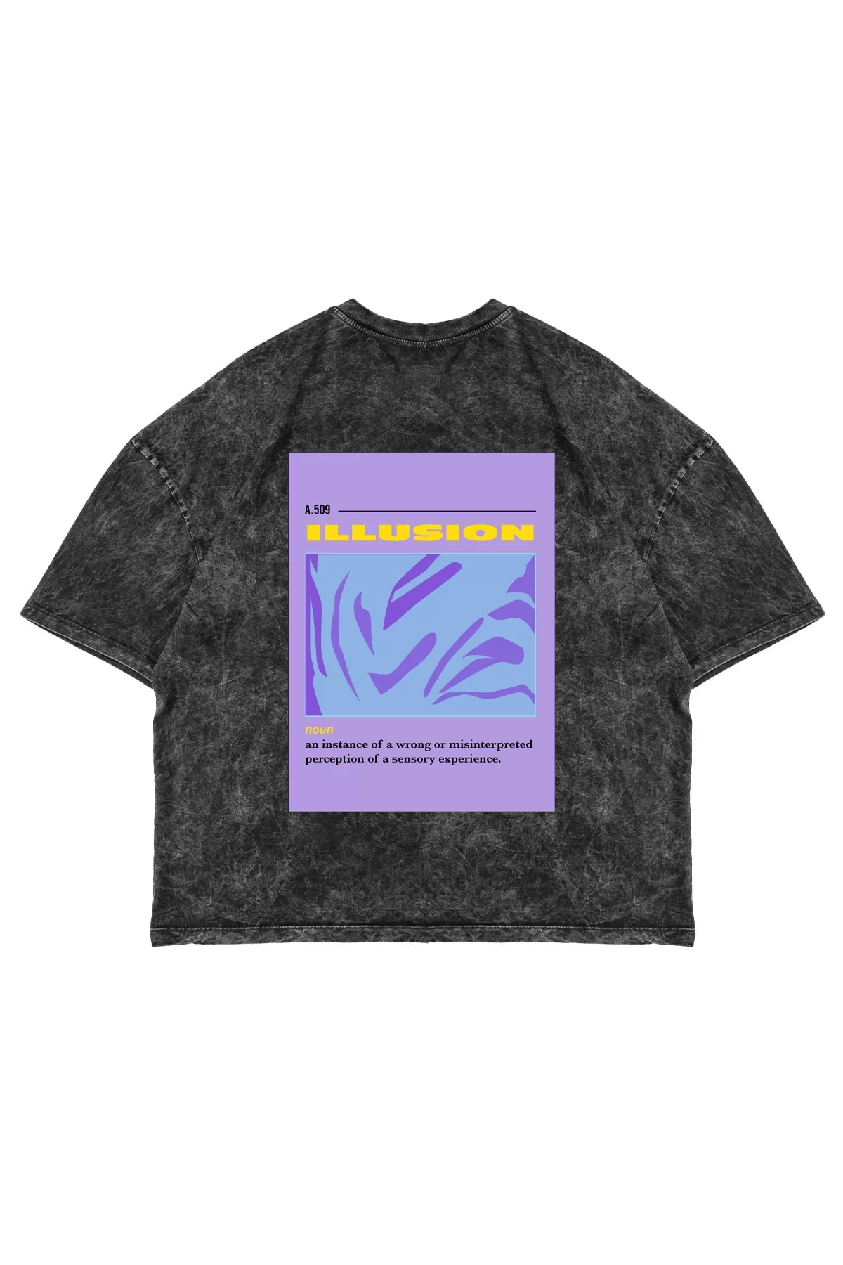 Illusion Baskılı Yıkamalı Siyah Premium Oversize Unisex Tshirt