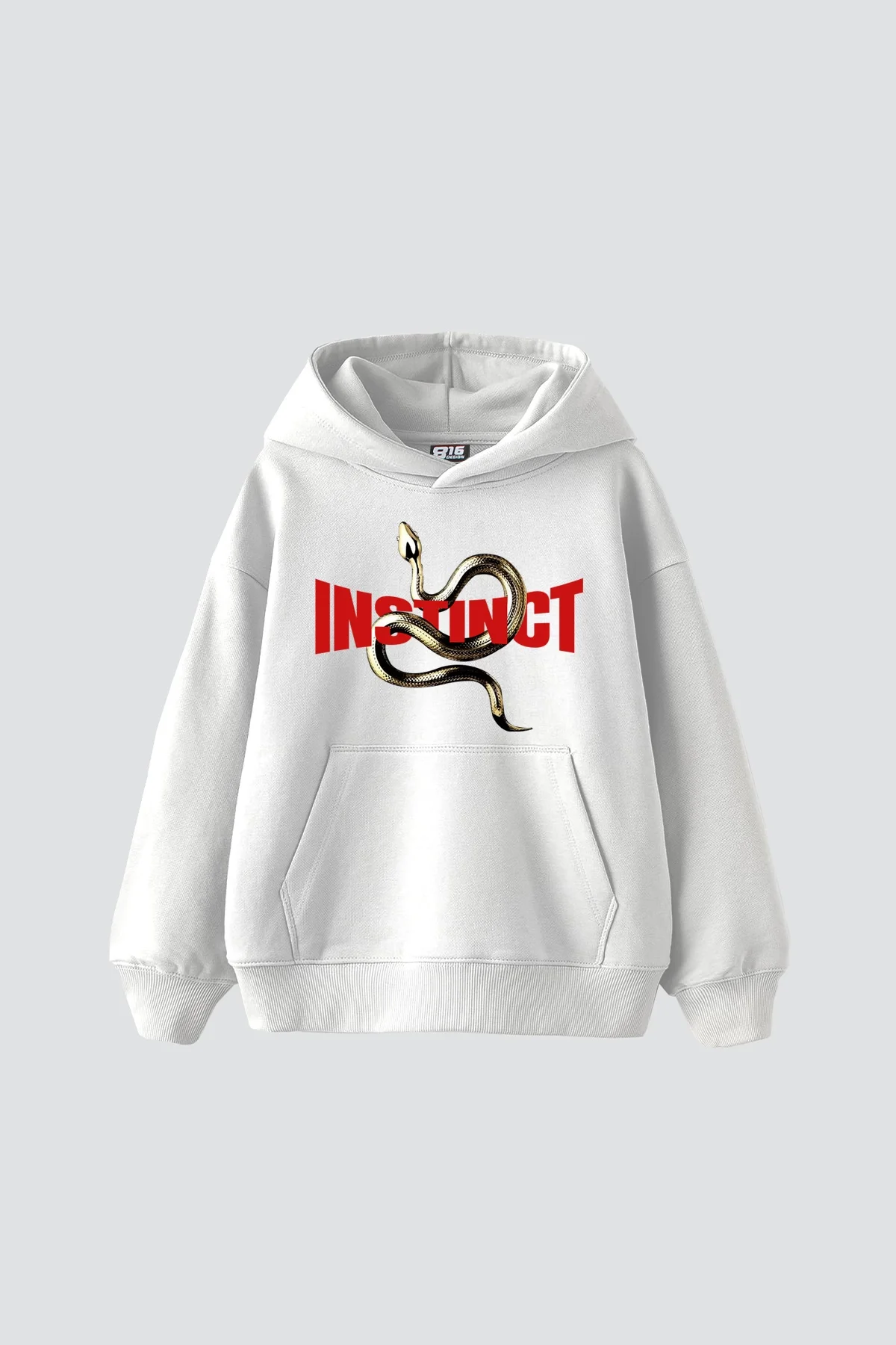 Instinct Baskılı Oversize Unisex Beyaz Hoodie