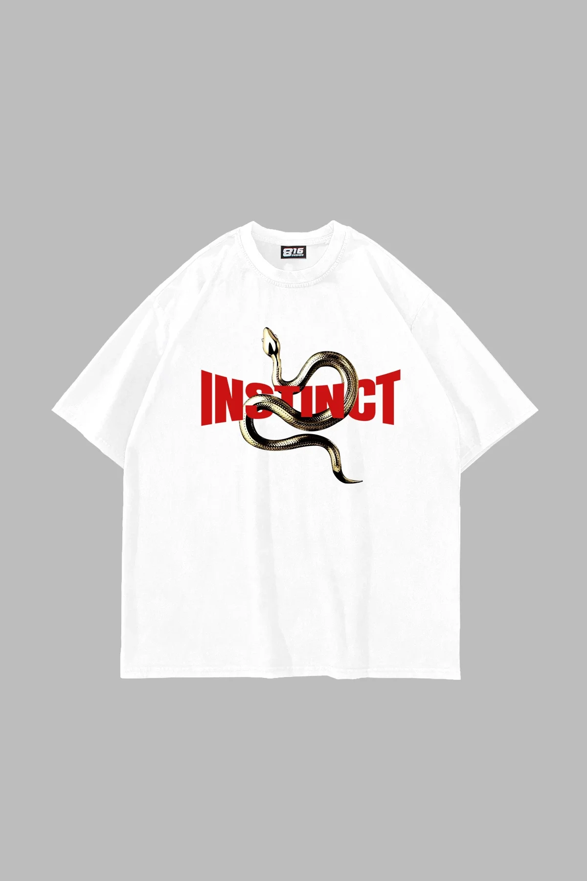 Instinct Baskılı Oversize Unisex Beyaz Tshirt