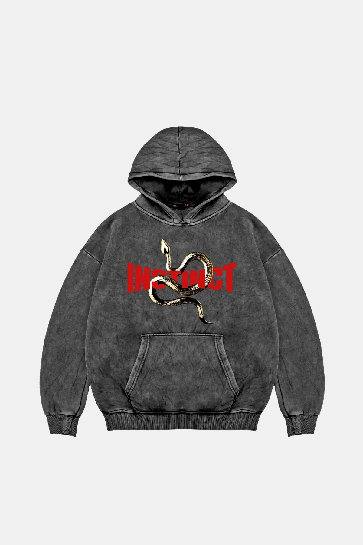 Instinct Oversize Unisex Yıkamalı Siyah Hoodie