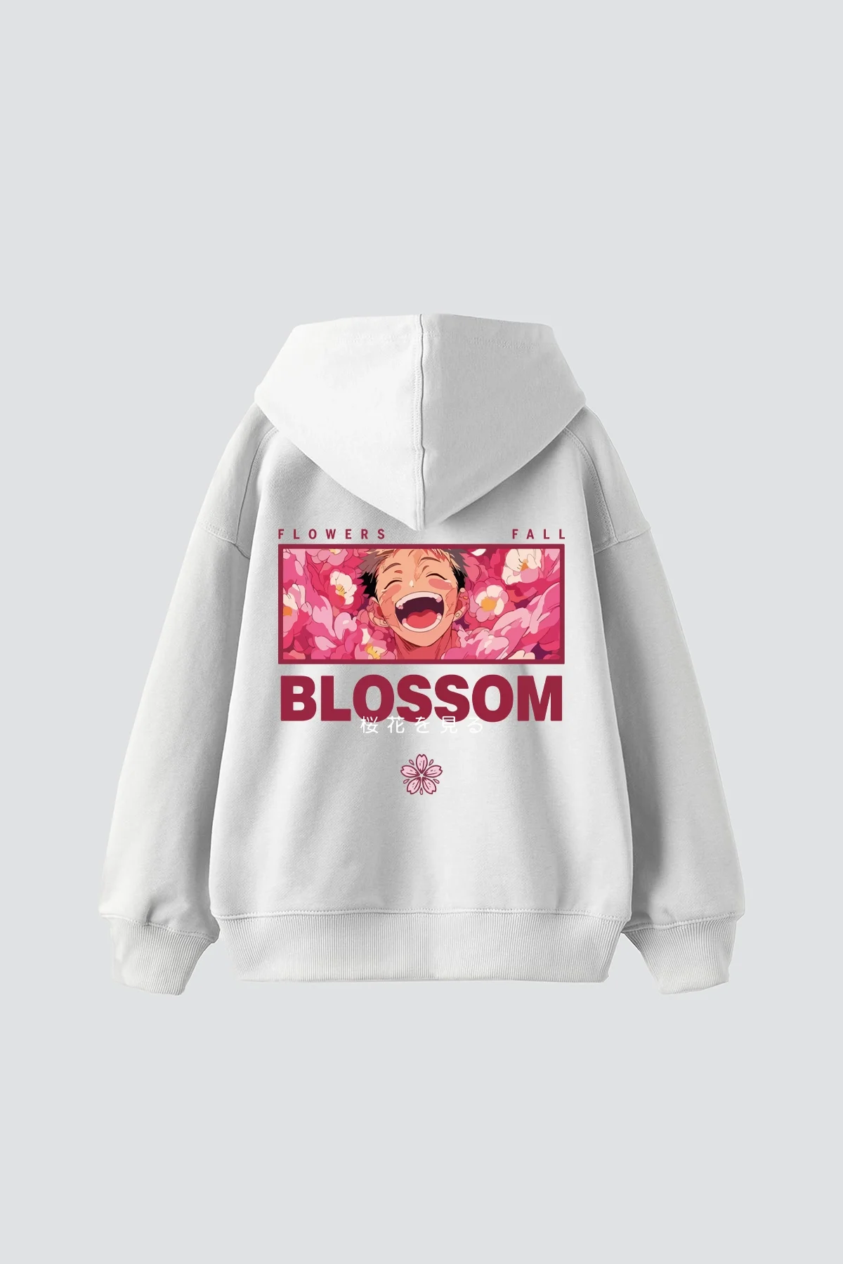Japanese Anime Baskılı Oversize Unisex Beyaz Hoodie