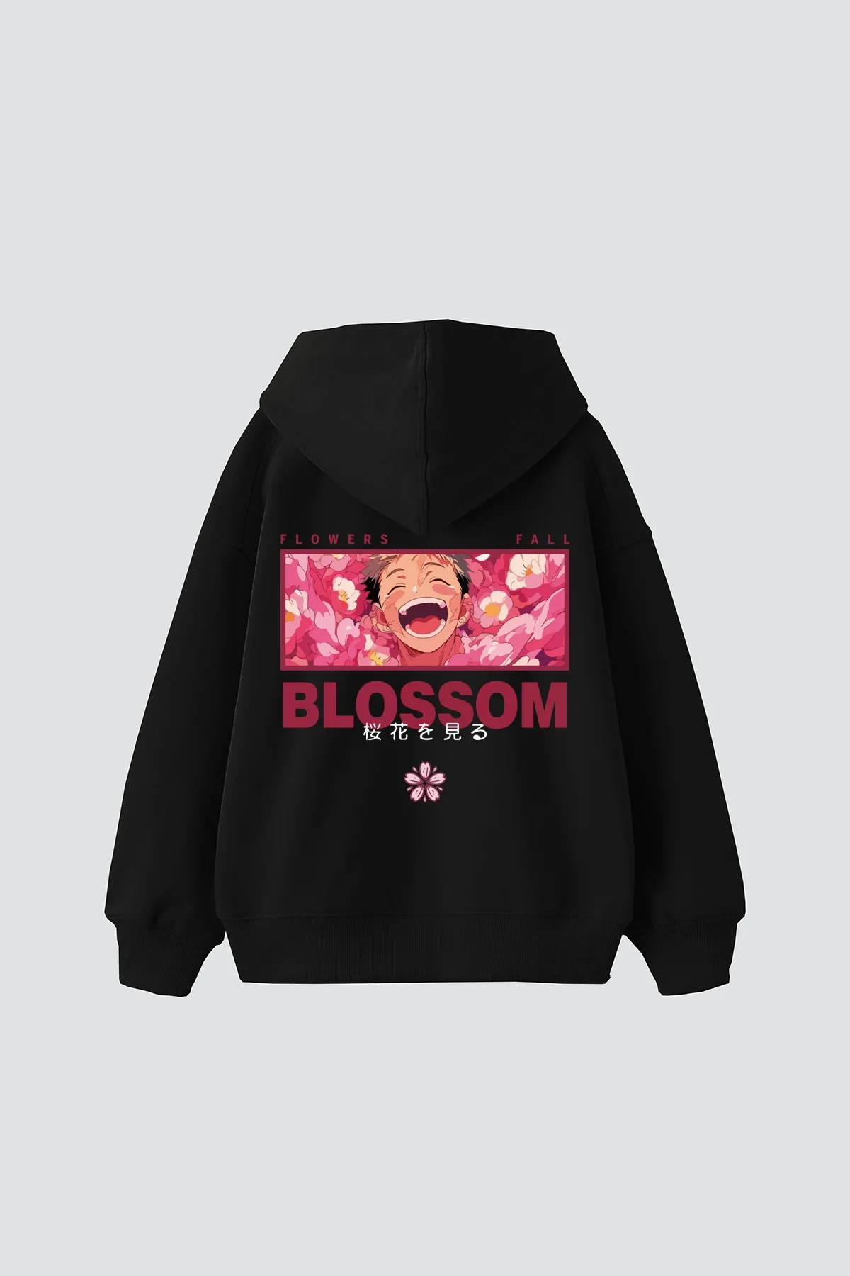 Japanese Anime Baskılı Oversize Unisex Siyah Hoodie