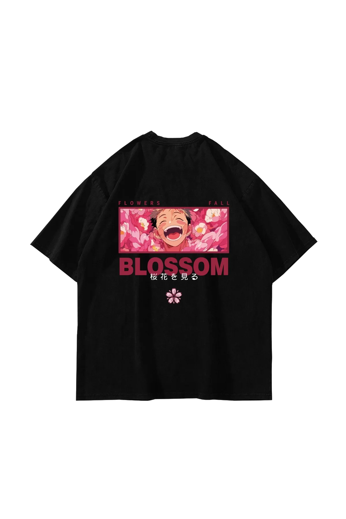 Japanese Anime Baskılı Oversize Unisex Siyah Tshirt