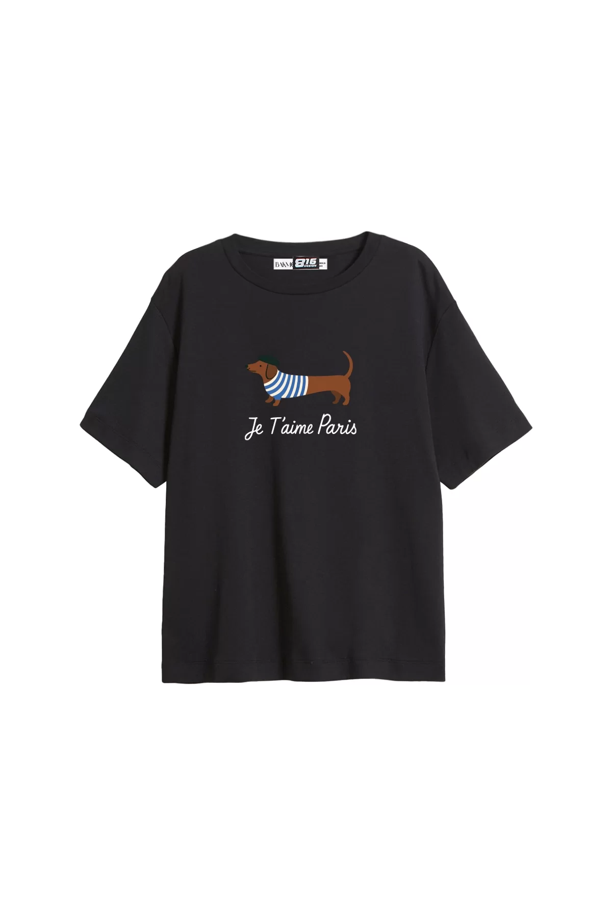 Je Taime Paris Baskılı Relaxed Fit Siyah Kadın Tshirt