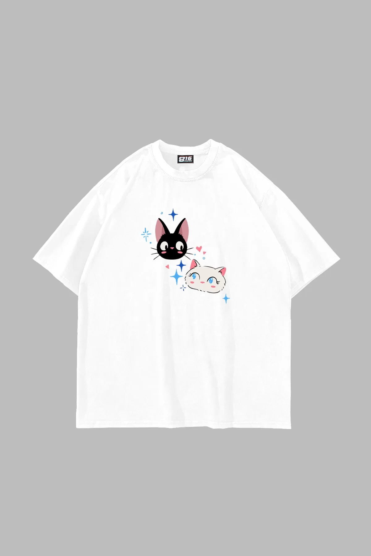 Jiji And Lily Baskılı Oversize Unisex Beyaz Tshirt