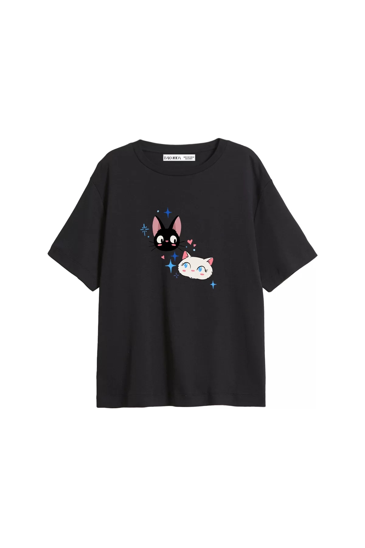 Jiji And Lily Baskılı Relaxed Fit Siyah Kadın Tshirt