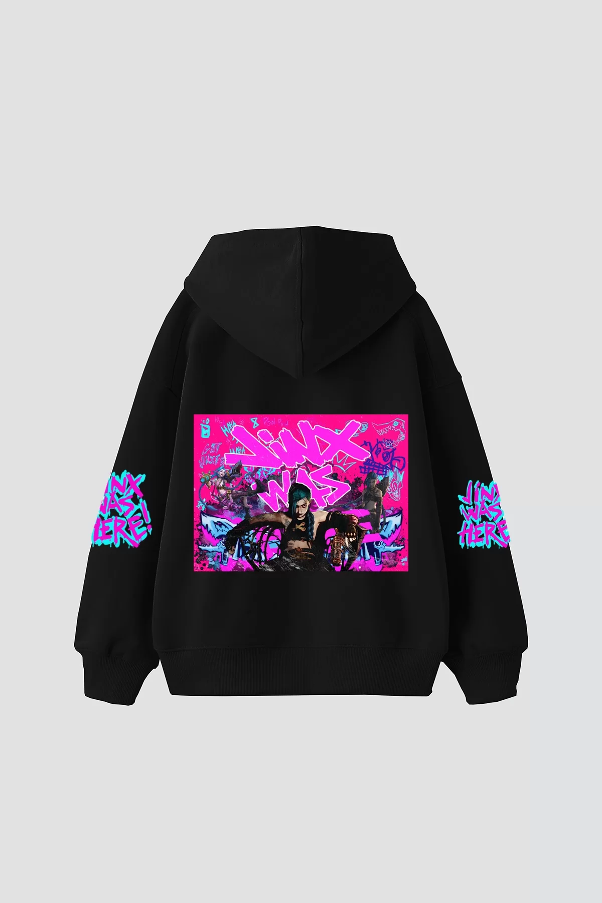 Jinx Arcane Baskılı Oversize Unisex Siyah Hoodie