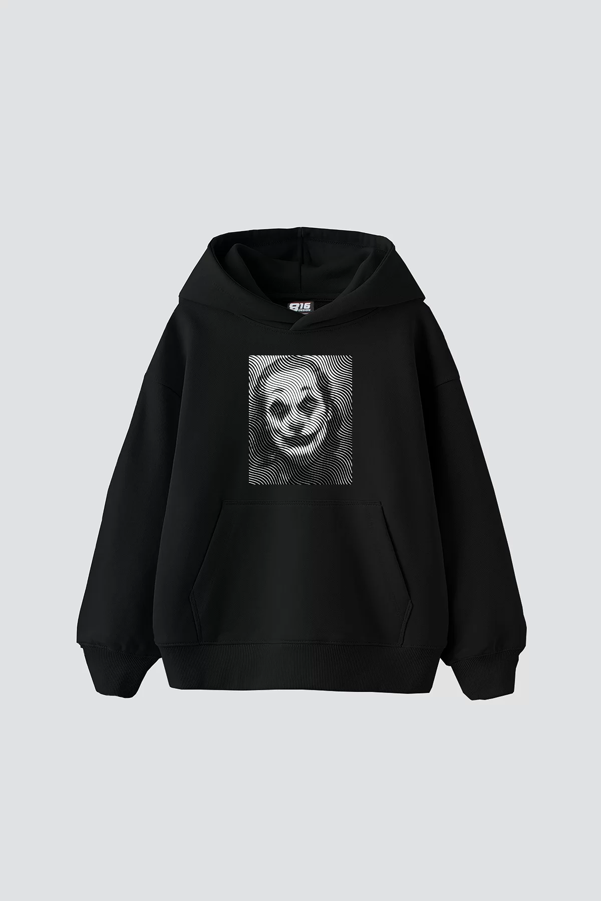 JKR Illusion Baskılı Oversize Unisex Premium Siyah Hoodie