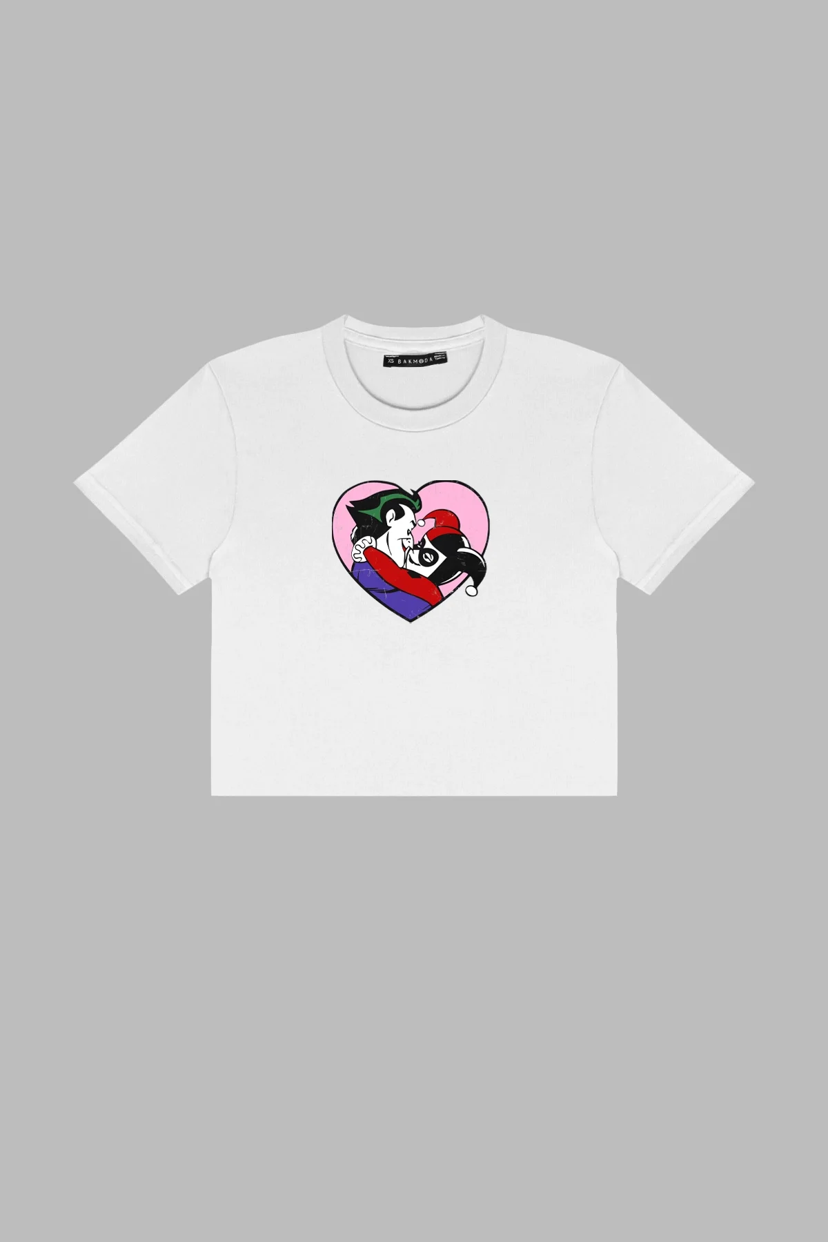 Joker&Harley Baskılı Beyaz Crop Top