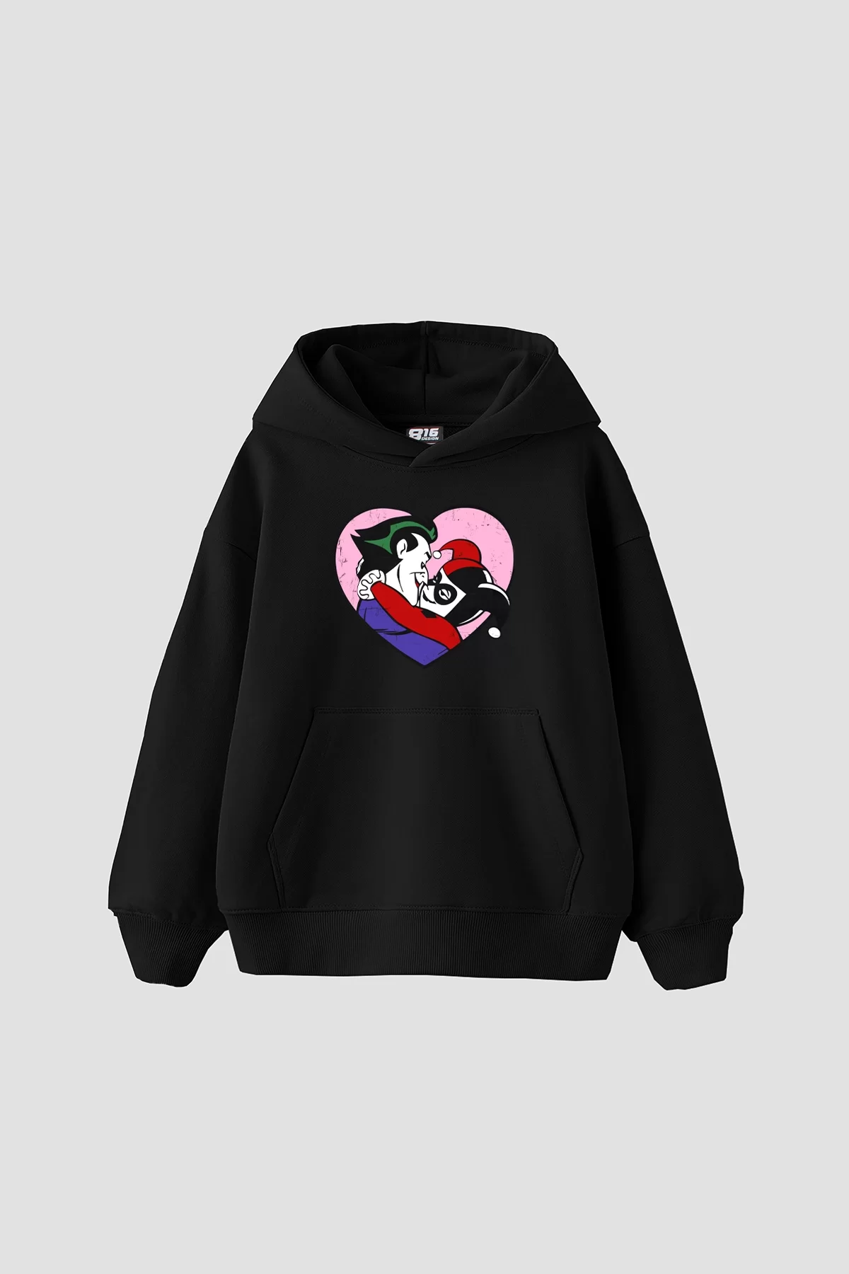 Joker&Harley Baskılı Oversize Unisex Premium Siyah Hoodie