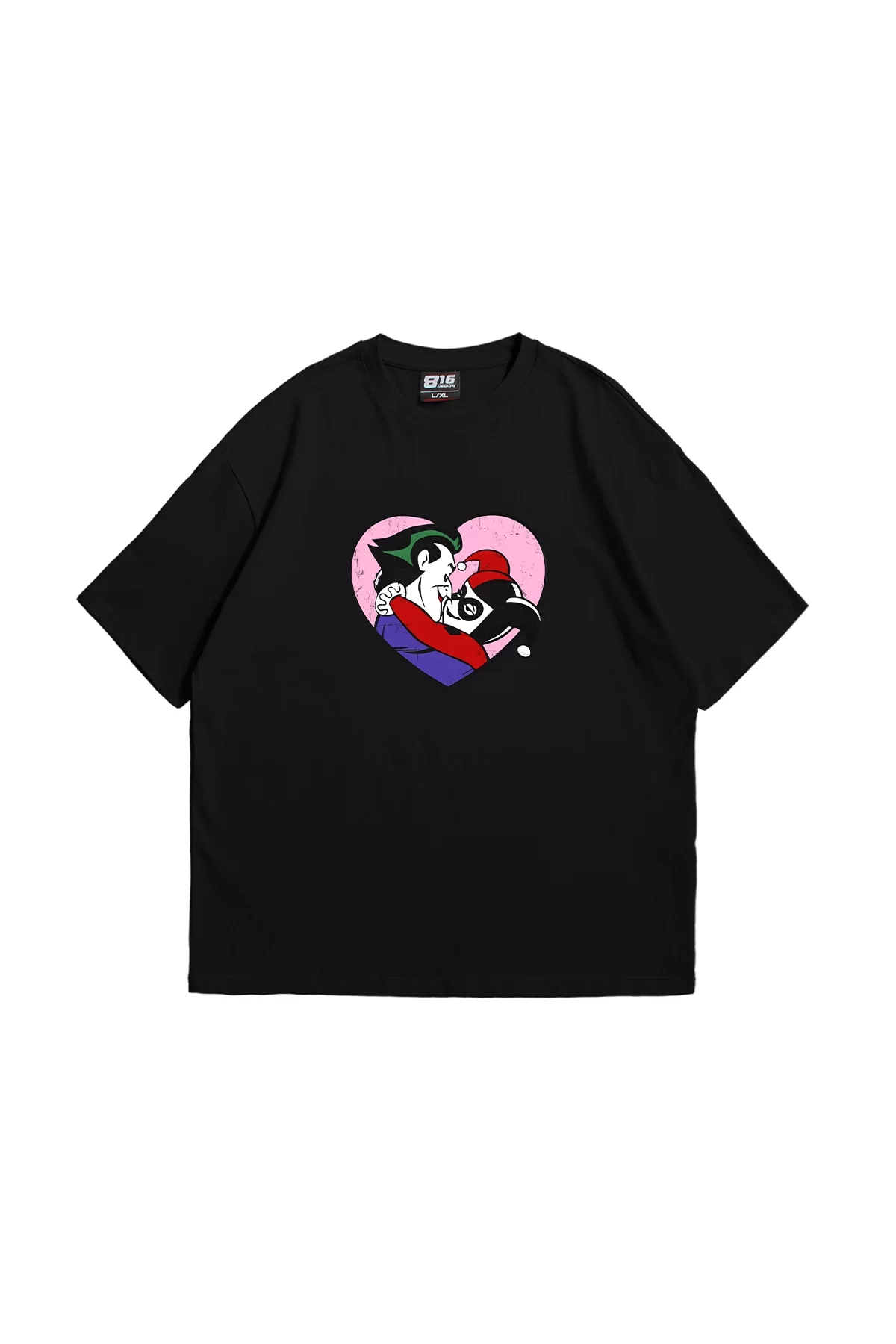 Joker&Harley Baskılı Oversize Unisex Premium Siyah Tshirt