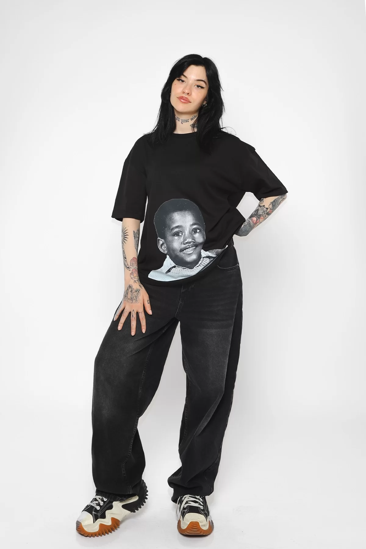 Kanye West Baskılı Oversize Unisex Siyah Tshirt