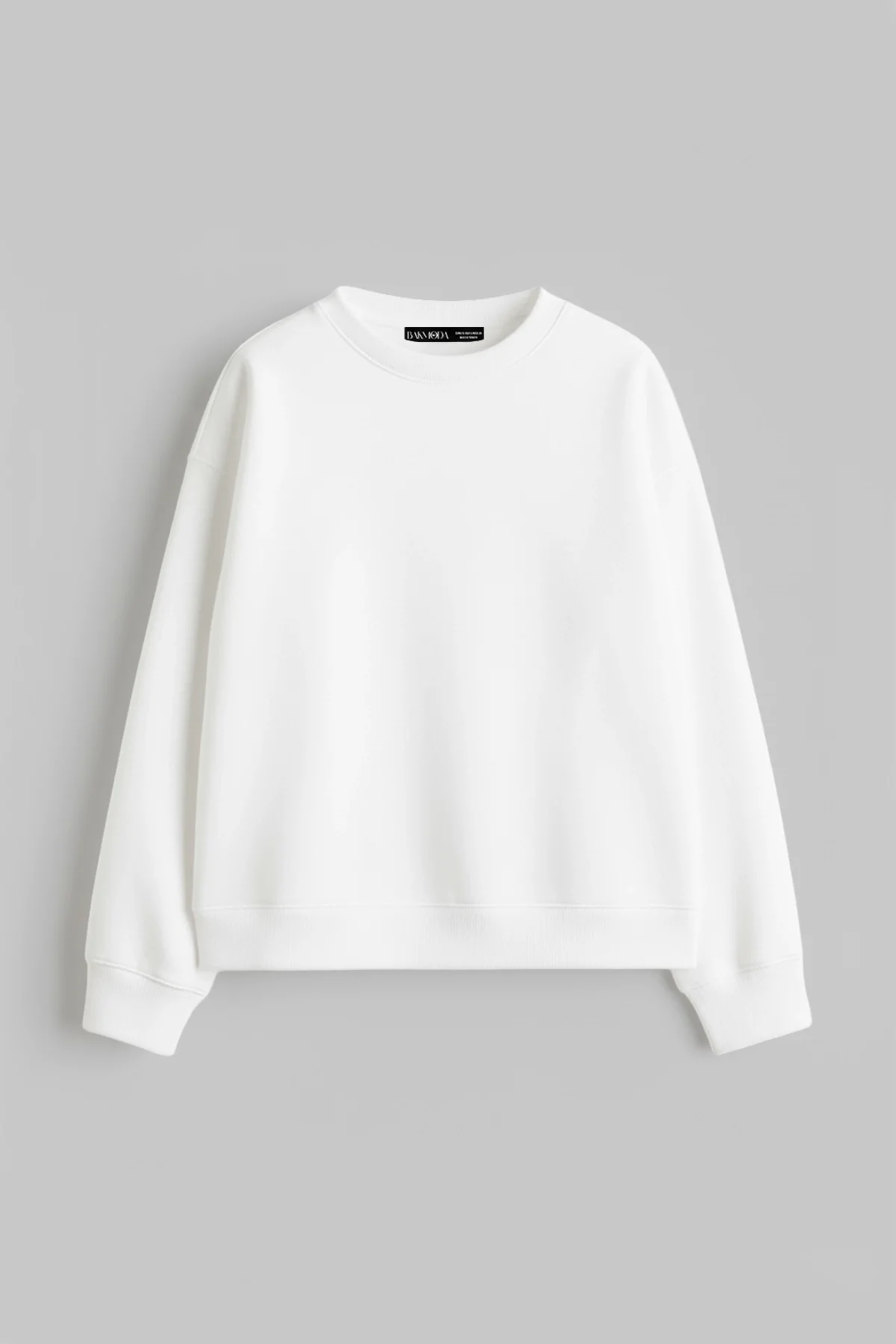 Kapüşonsuz Relaxed Fit Kadın Beyaz Basic Sweatshirt