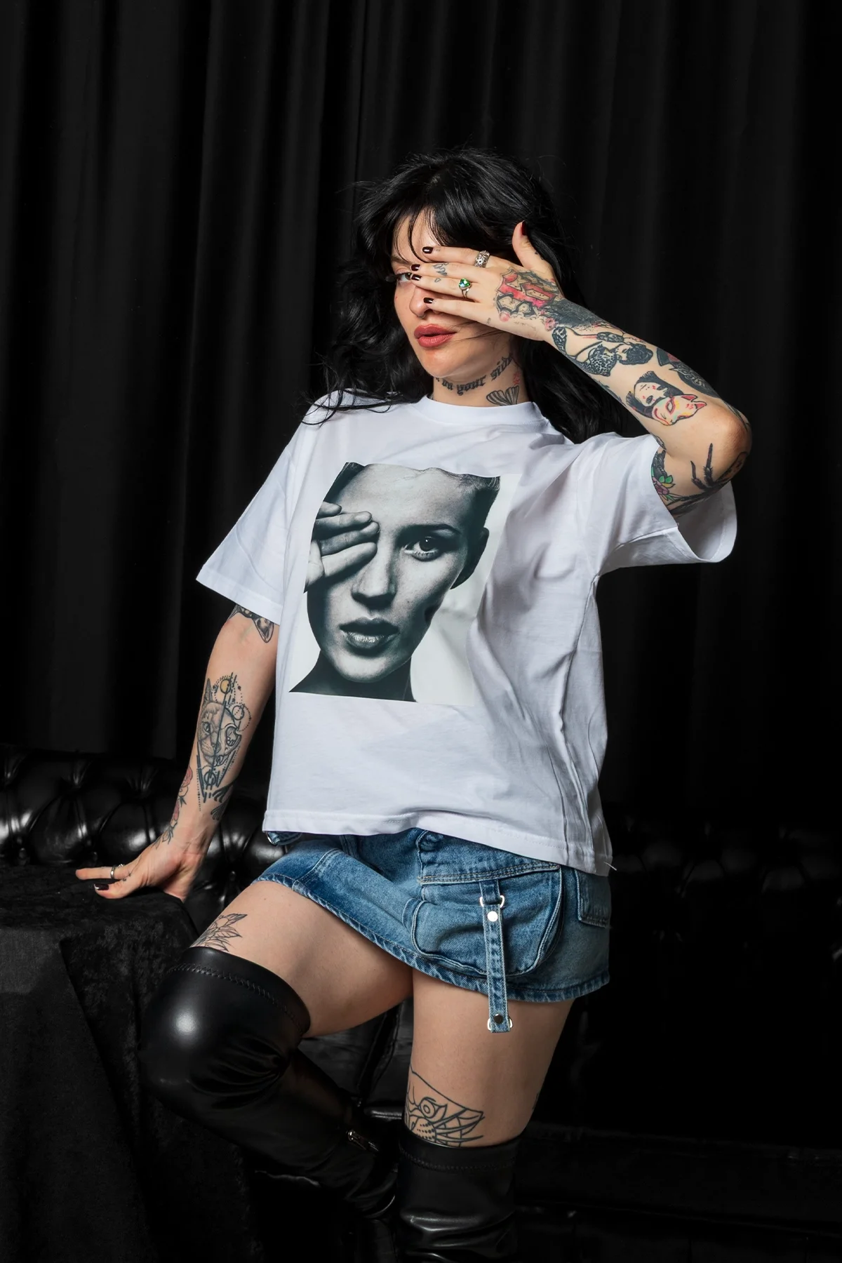 Kate Moss Baskılı Relaxed Fit Beyaz Kadın Tshirt