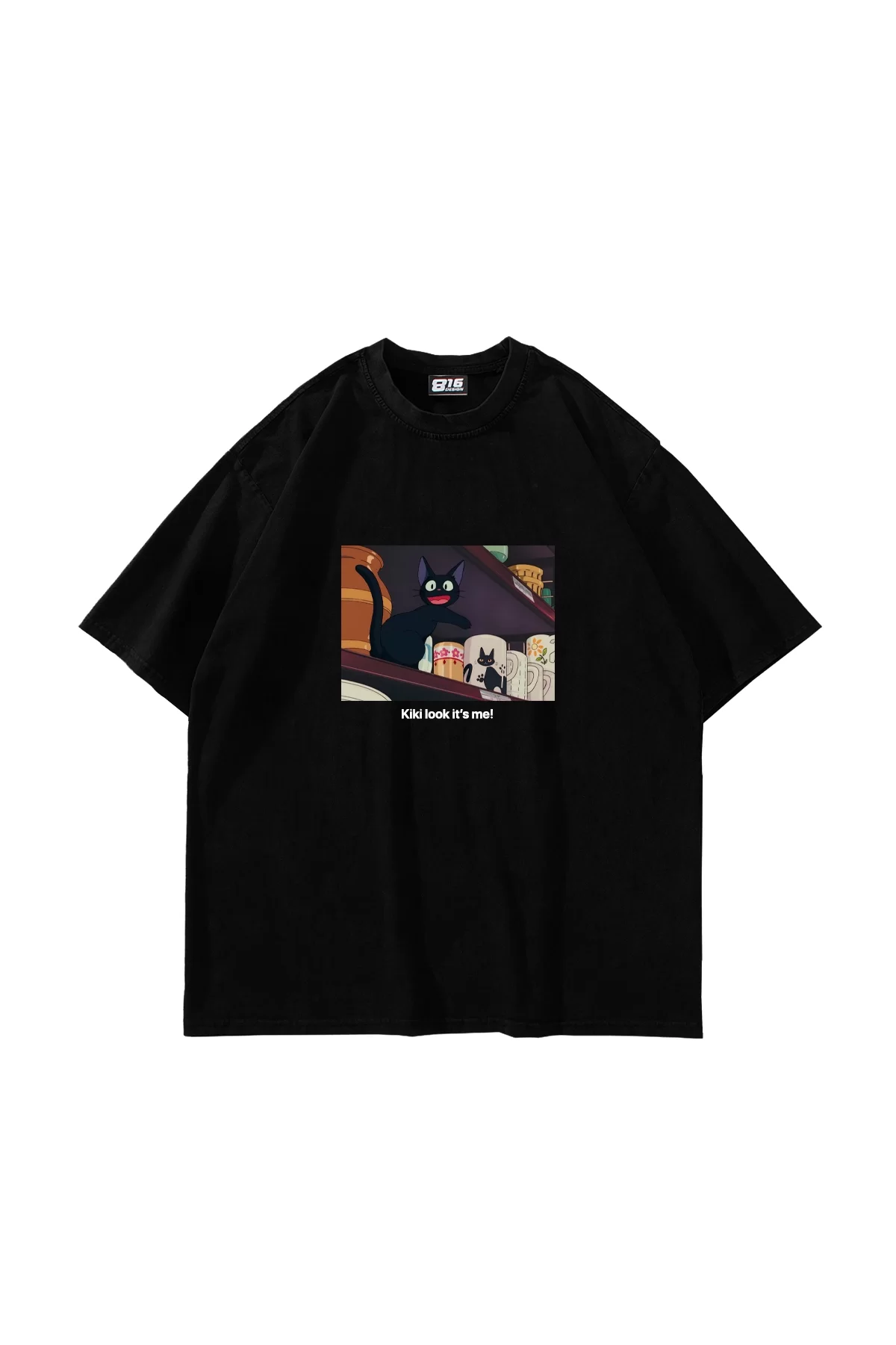 Kiki Look İts Me Baskılı Oversize Unisex Siyah Tshirt