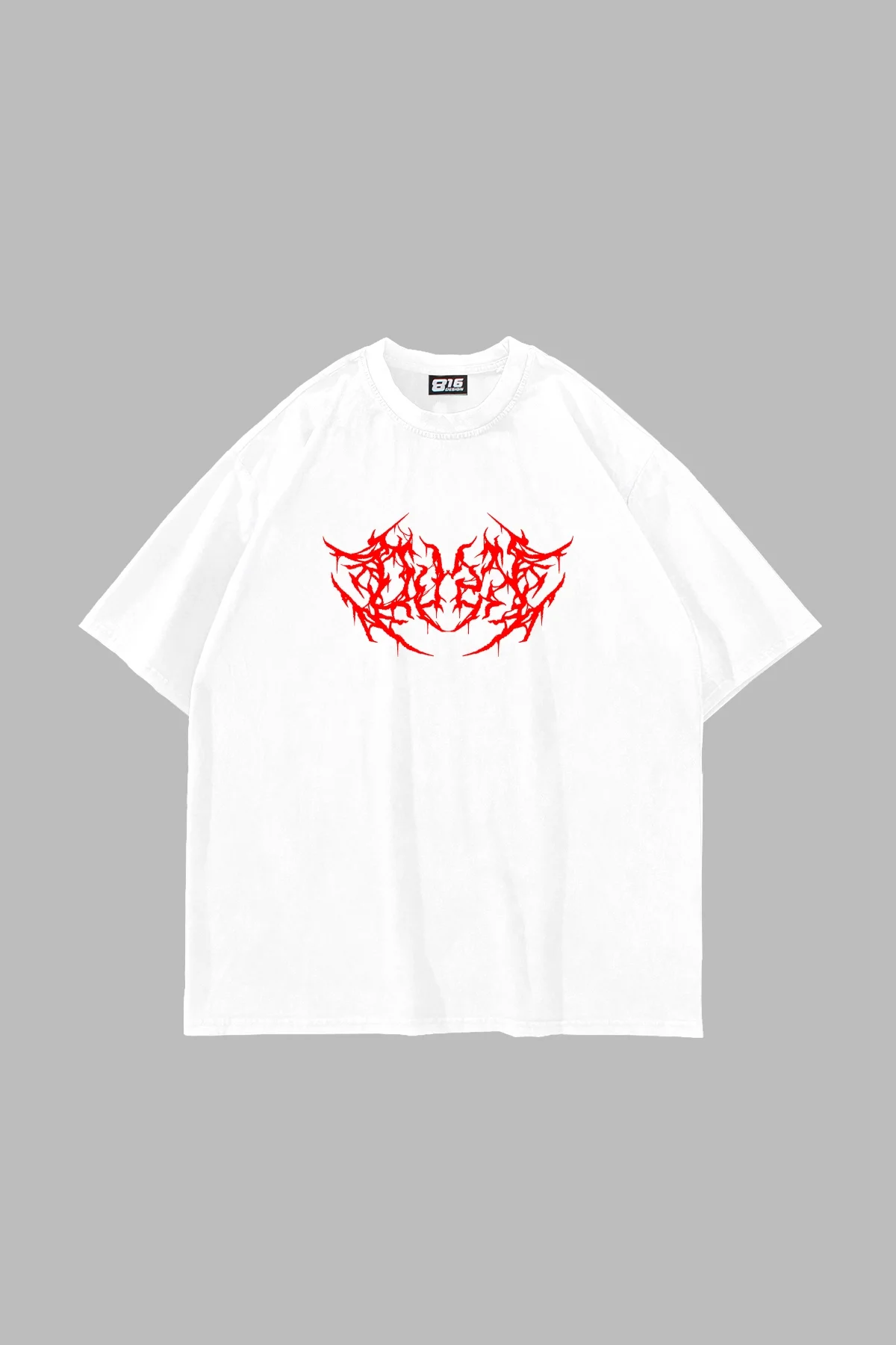 Kırmızı Dusk Baskılı Oversize Unisex Beyaz Tshirt