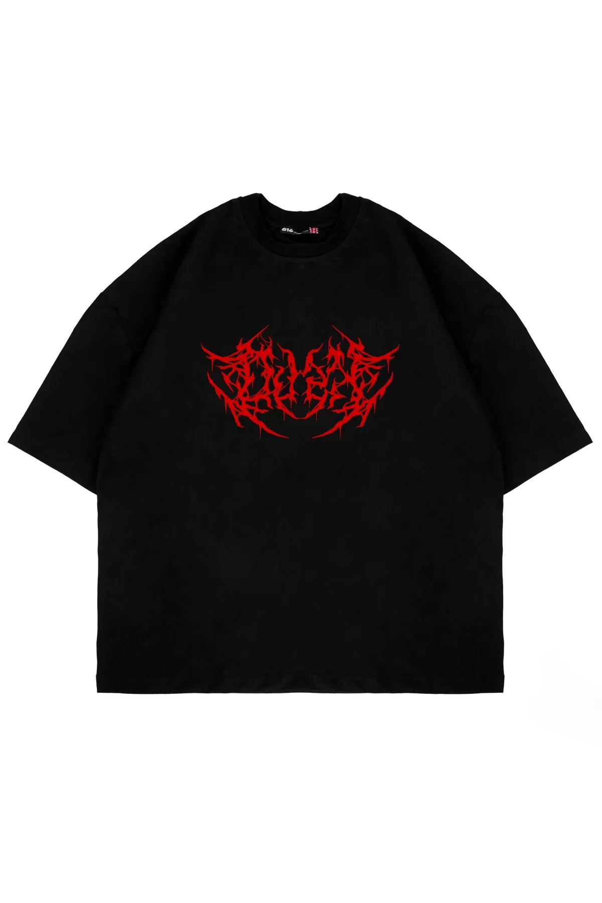Kırmızı Dusk Baskılı Oversize Unisex Siyah Tshirt