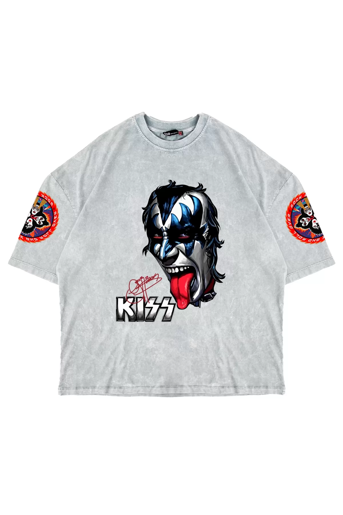 Kıss Rock And Roll Baskılı 24/1 Oversize Unisex Yıkamalı Beyaz Tshirt