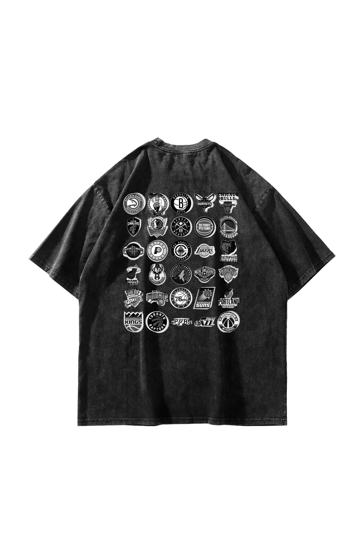 Knicks Baskılı Oversize Unisex Yıkamalı Siyah Tshirt