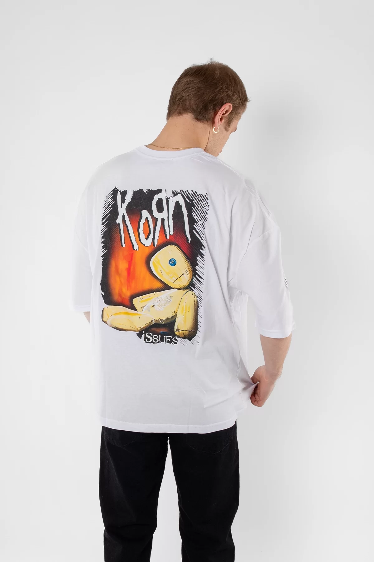 Korn Sırt Baskılı Oversize Unisex Beyaz Tshirt