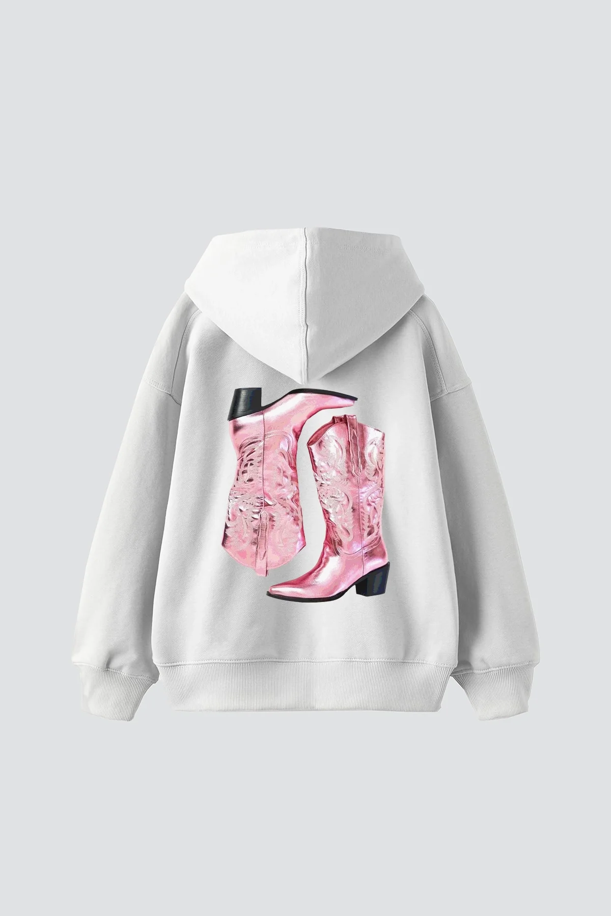 La Vie En Rose Baskılı Oversize Unisex Beyaz Hoodie