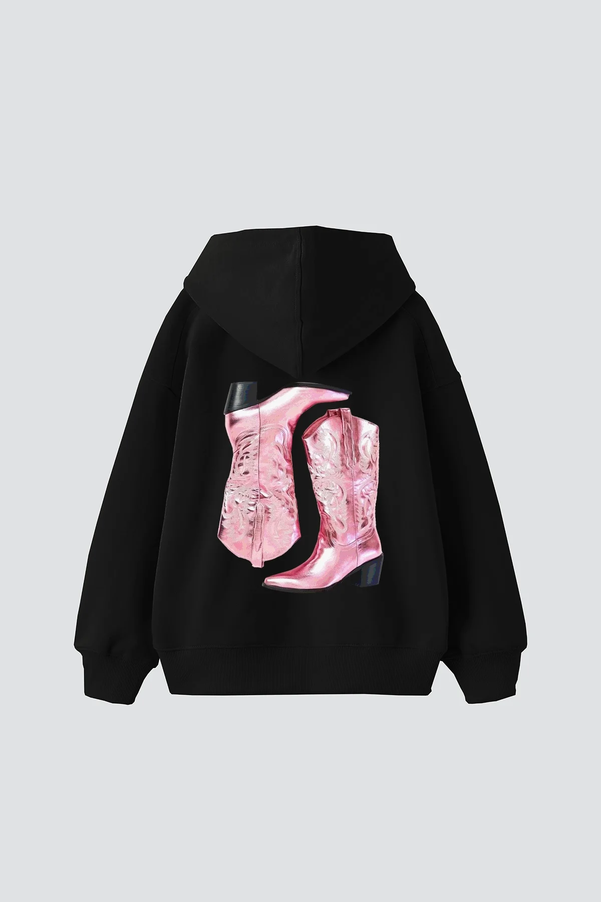 La Vie En Rose Baskılı Oversize Unisex Siyah Hoodie