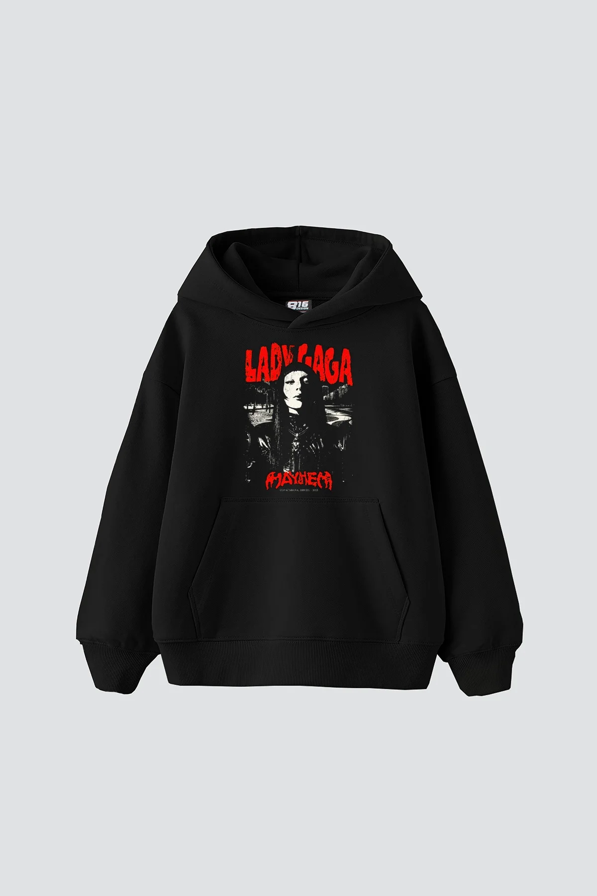 Lady Gaga Baskılı Oversize Unisex Siyah Hoodie