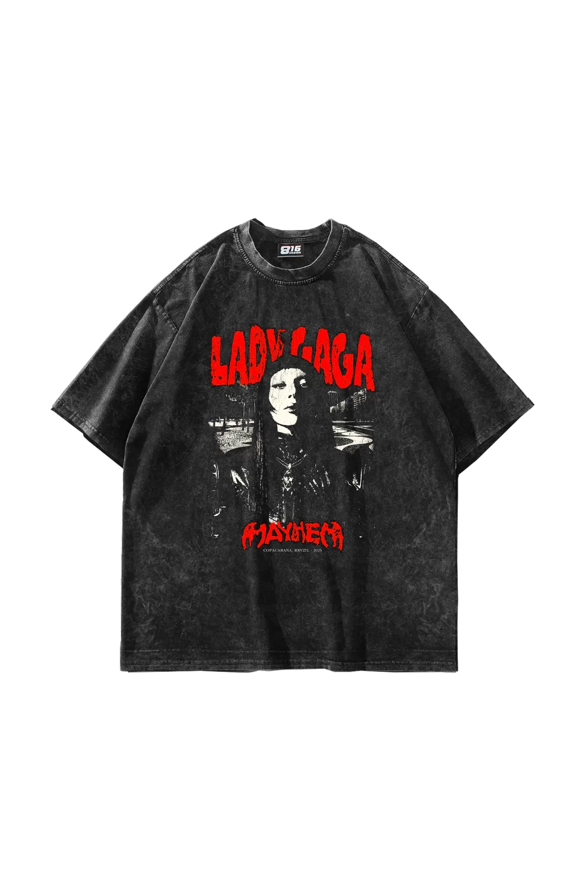 Lady Gaga Baskılı Oversize Unisex Yıkamalı Siyah Tshirt
