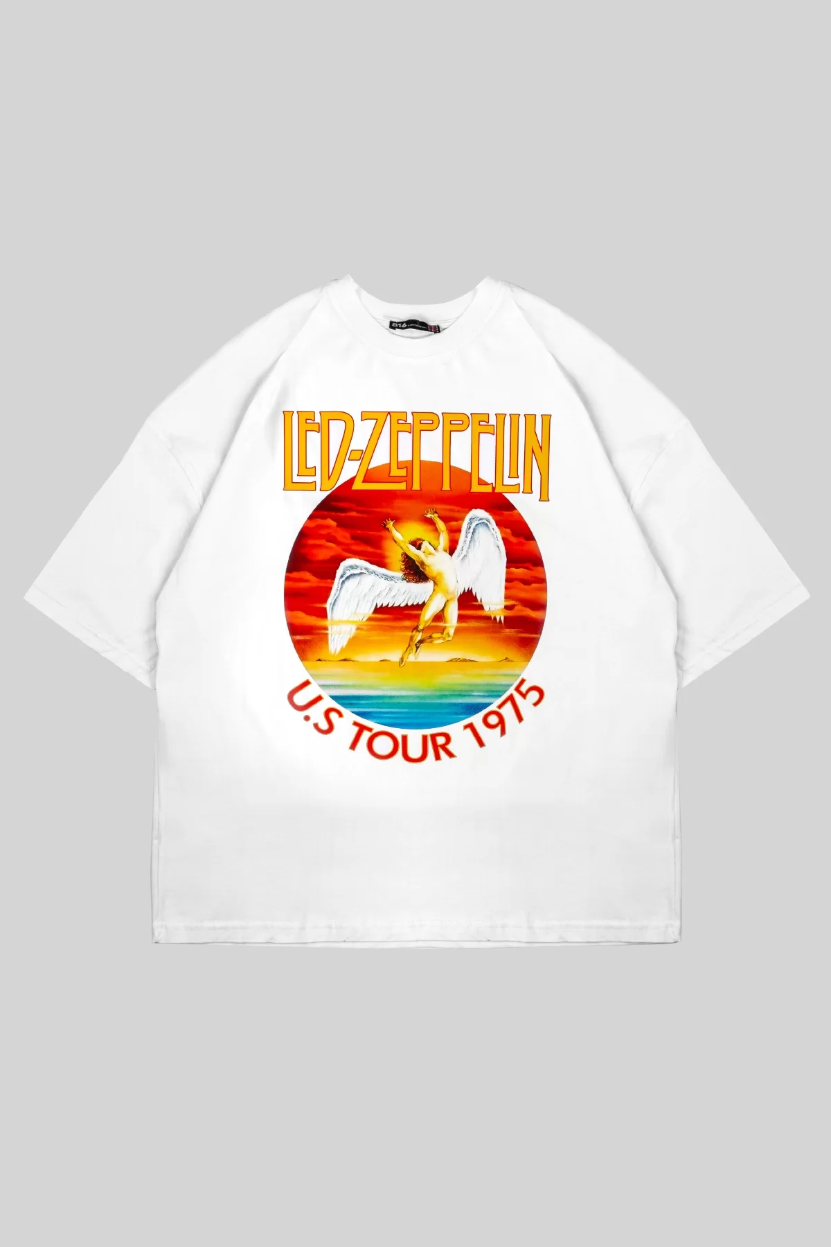 Led Zeppelin Baskılı Beyaz Oversize Tshirt