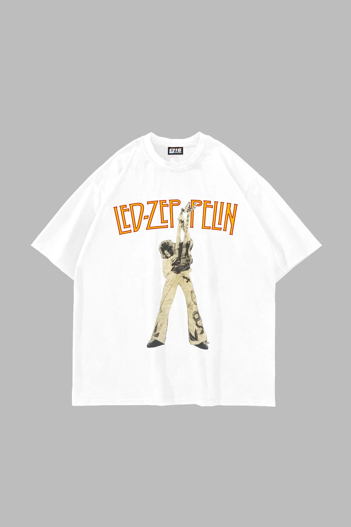 Led Zeppelin Human Baskılı Oversize 24/1 Premium Beyaz Tshirt