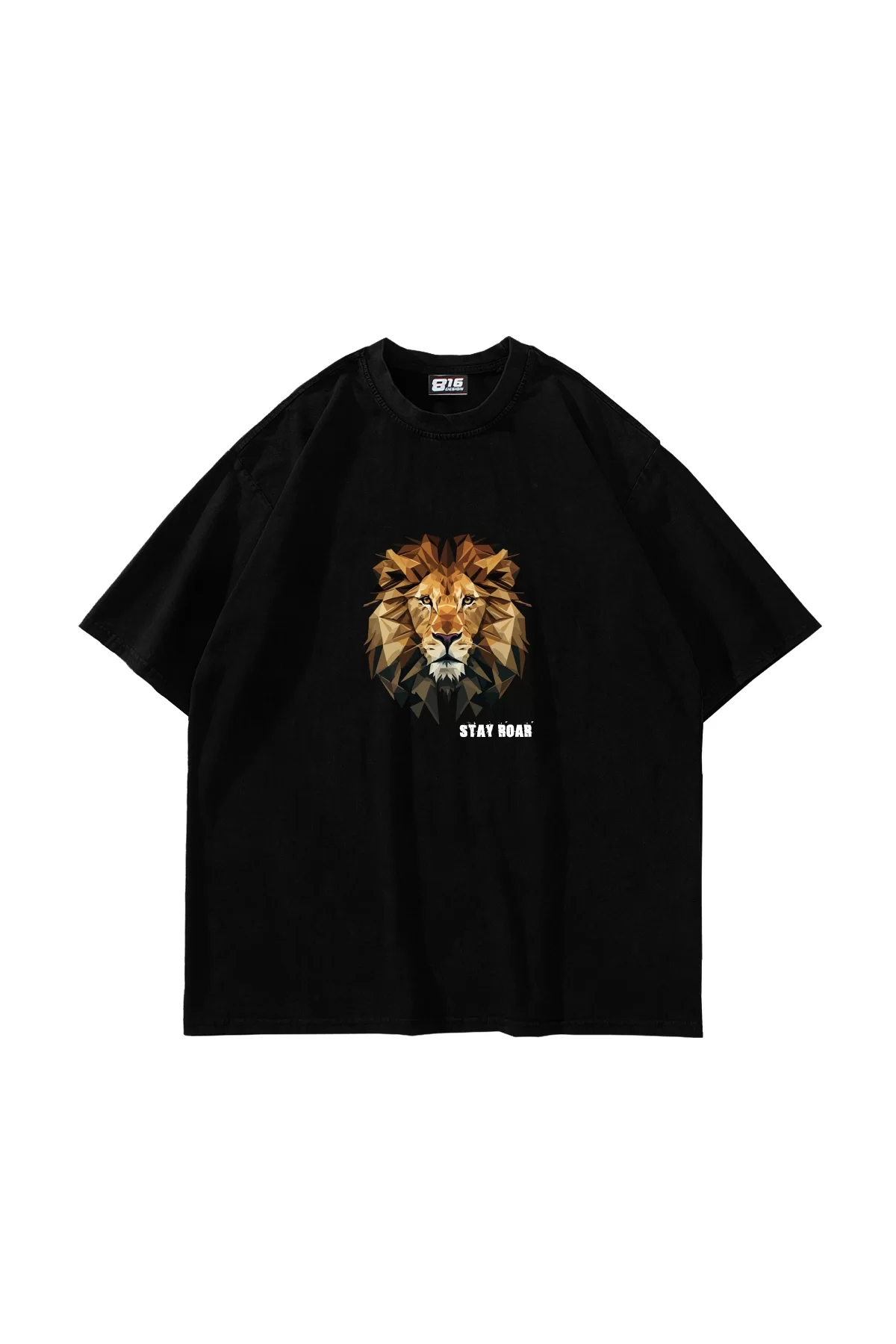 Leon Stay Roar Baskılı Oversize Unisex Siyah Tshirt