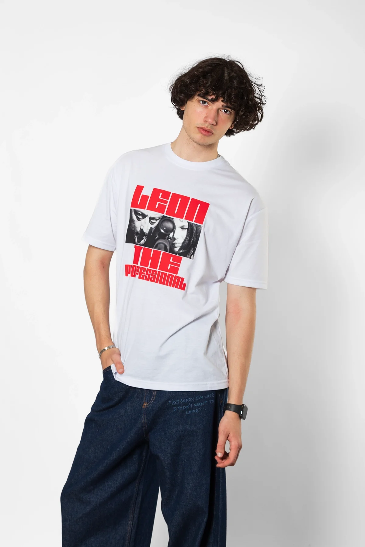 Leon The Professional Baskılı Oversize Unisex Beyaz Tshirt