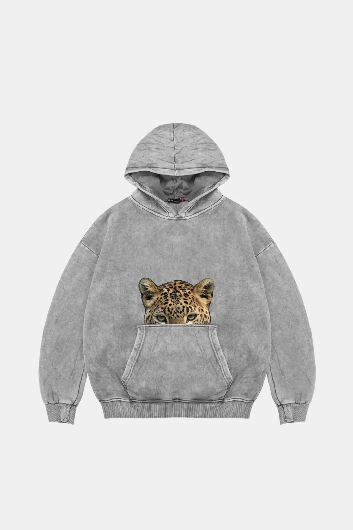 Leopar Eyes Baskılı Oversize Unisex Premium Yıkamalı Beyaz Hoodie