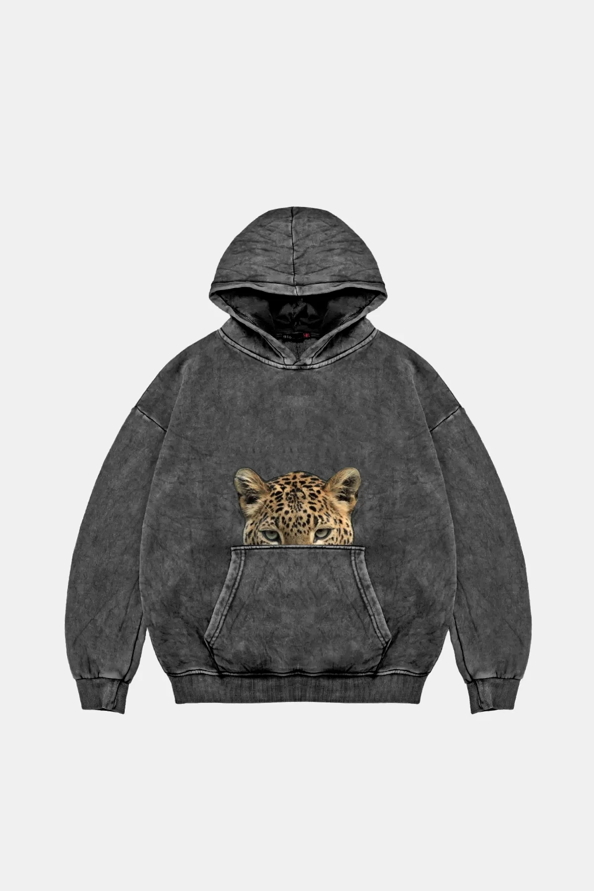 Leopar Eyes Baskılı Oversize Unisex Premium Yıkamalı Siyah Hoodie