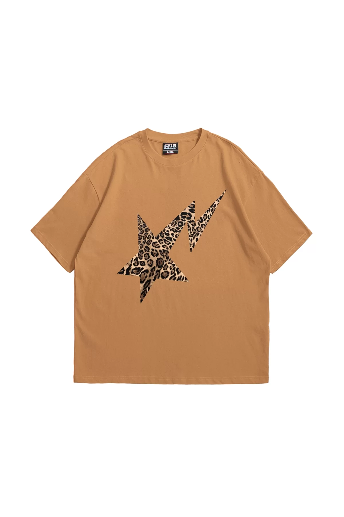 Leopar Falling Star Baskılı Oversize Unisex Premium Kahverengi Tshirt