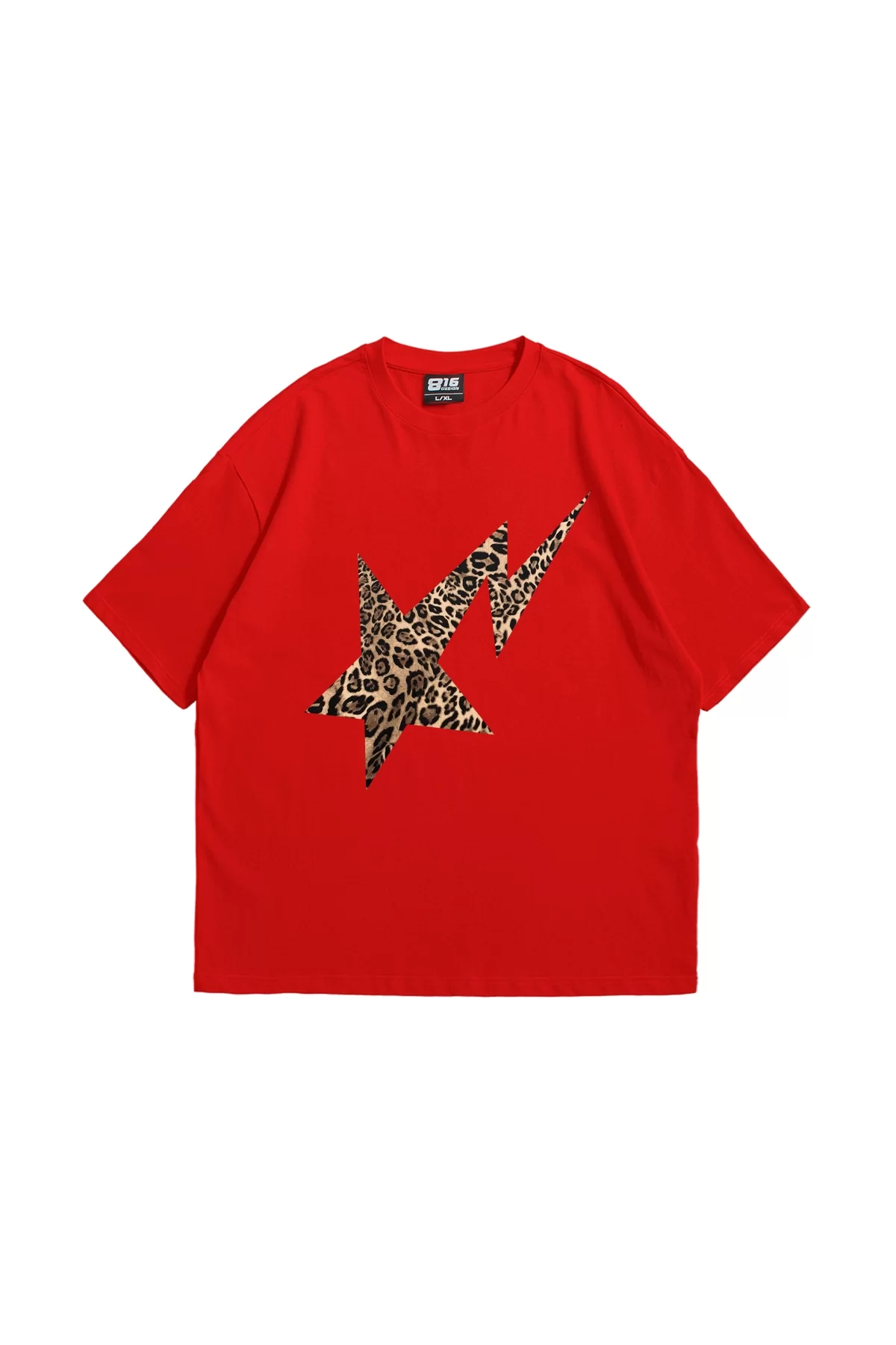 Leopar Falling Star Baskılı Oversize Unisex Premium Kırmızı Tshirt